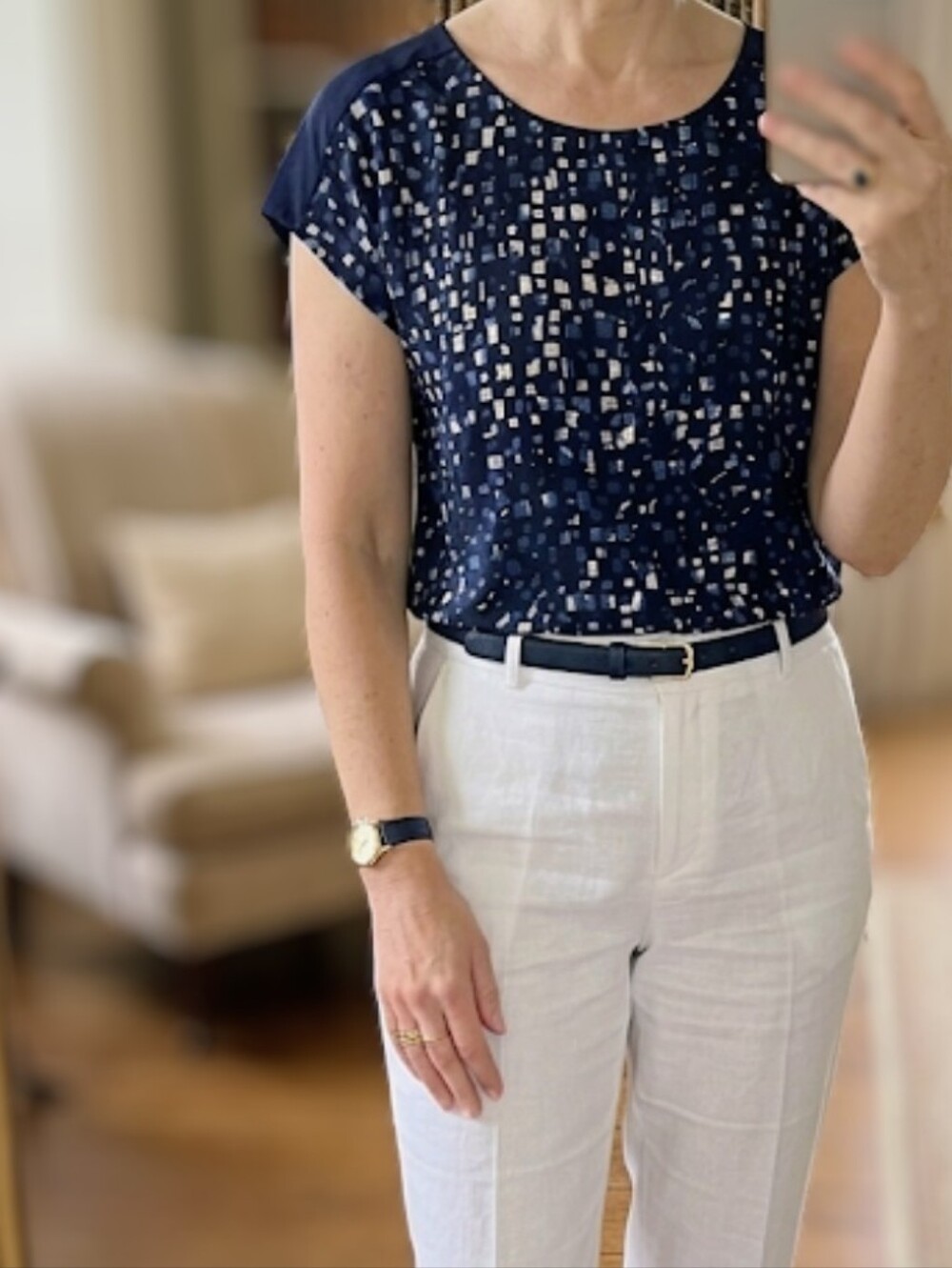 Hugo Boss - T-Shirt - Blue and White Short Sleeve Top